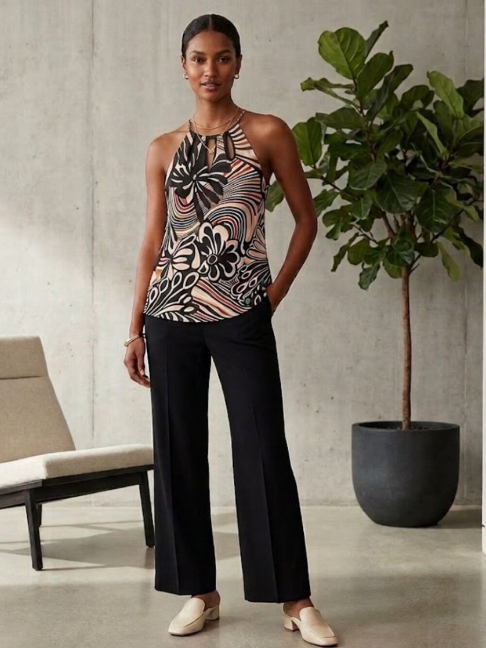 Wallis Abstract Graphic Crepe Halter Neck Blouse
